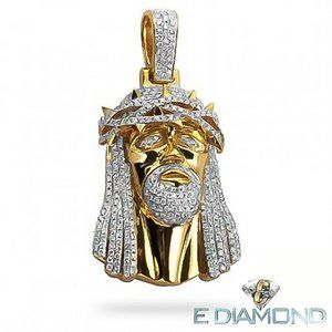 14K 5.50CT VS2  Diamond Jesus Pendant Crown of Thorns, Cuban Link Chain Pendant
